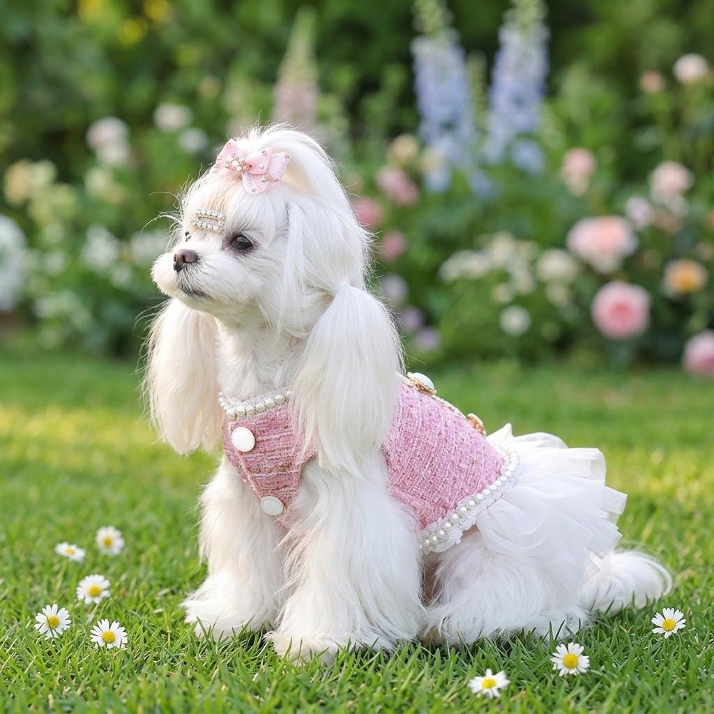 Pink Pearl Knit Pet Dress with Tulle Skirt