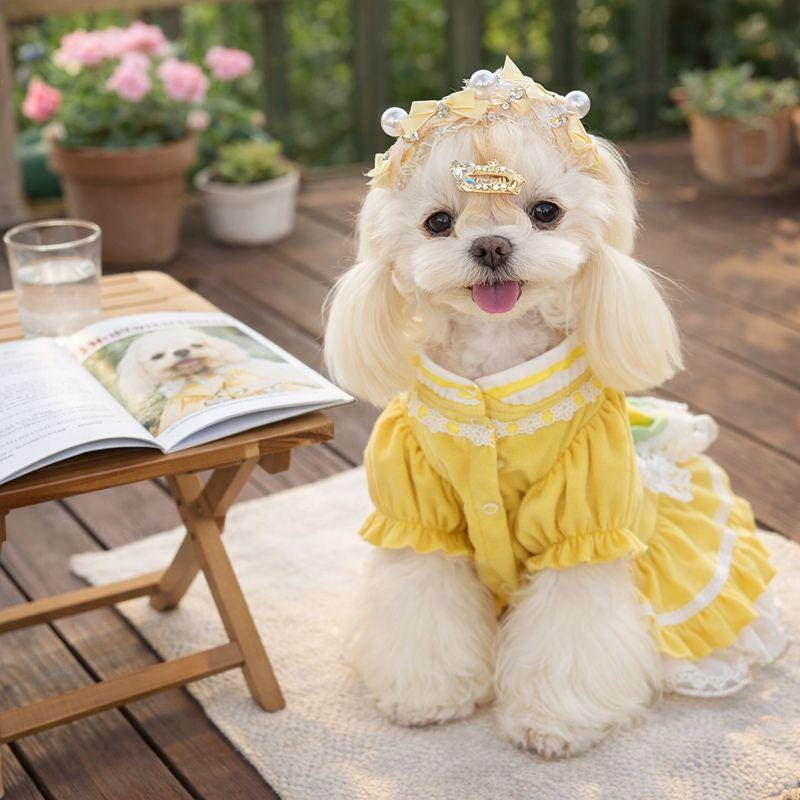Yellow Lace Princess Pet Dress for Small Dogs